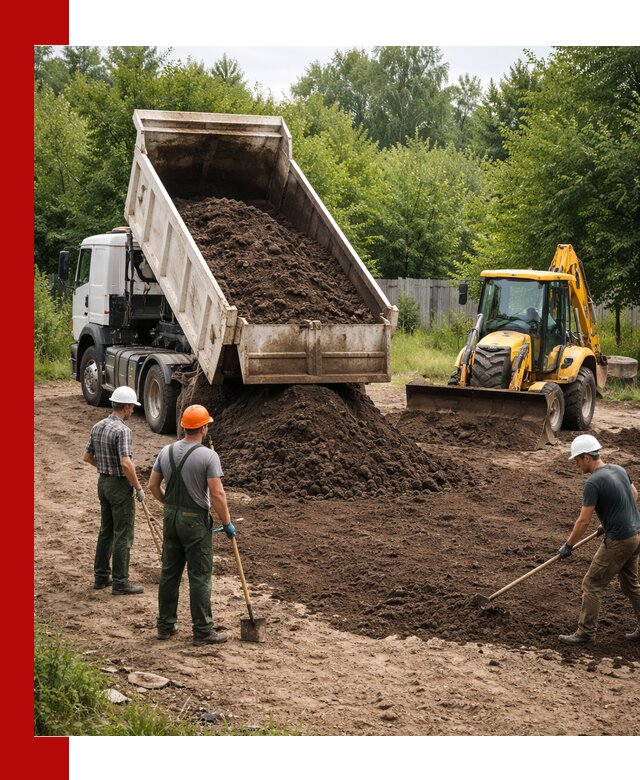 Доставка и укладка грунта для выравнивания участка в Реже