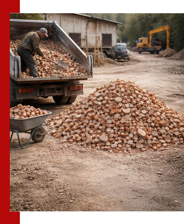 Доставка и подушка из боя кирпича с разгрузкой в Реже