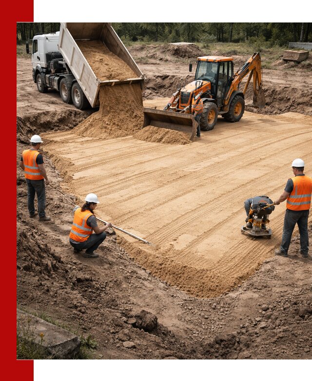 Устройство песчаной подушки для фундаментов и дорог в Реже